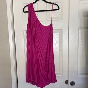 Banana Republic One-Shoulder Pleated Fuchsia Dress